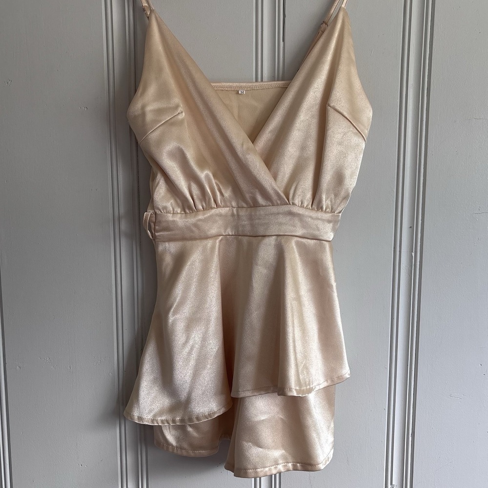Halloween Costume Base Romper Vintage Satin Tiered Ruffle Dress Angel Fairy M